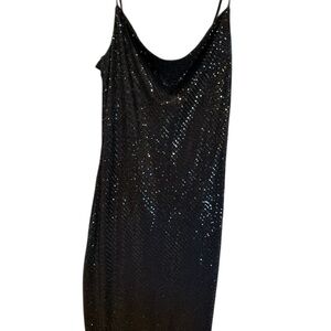 O51 BCBG Black Sequin Cowl Neck Slip Dress
